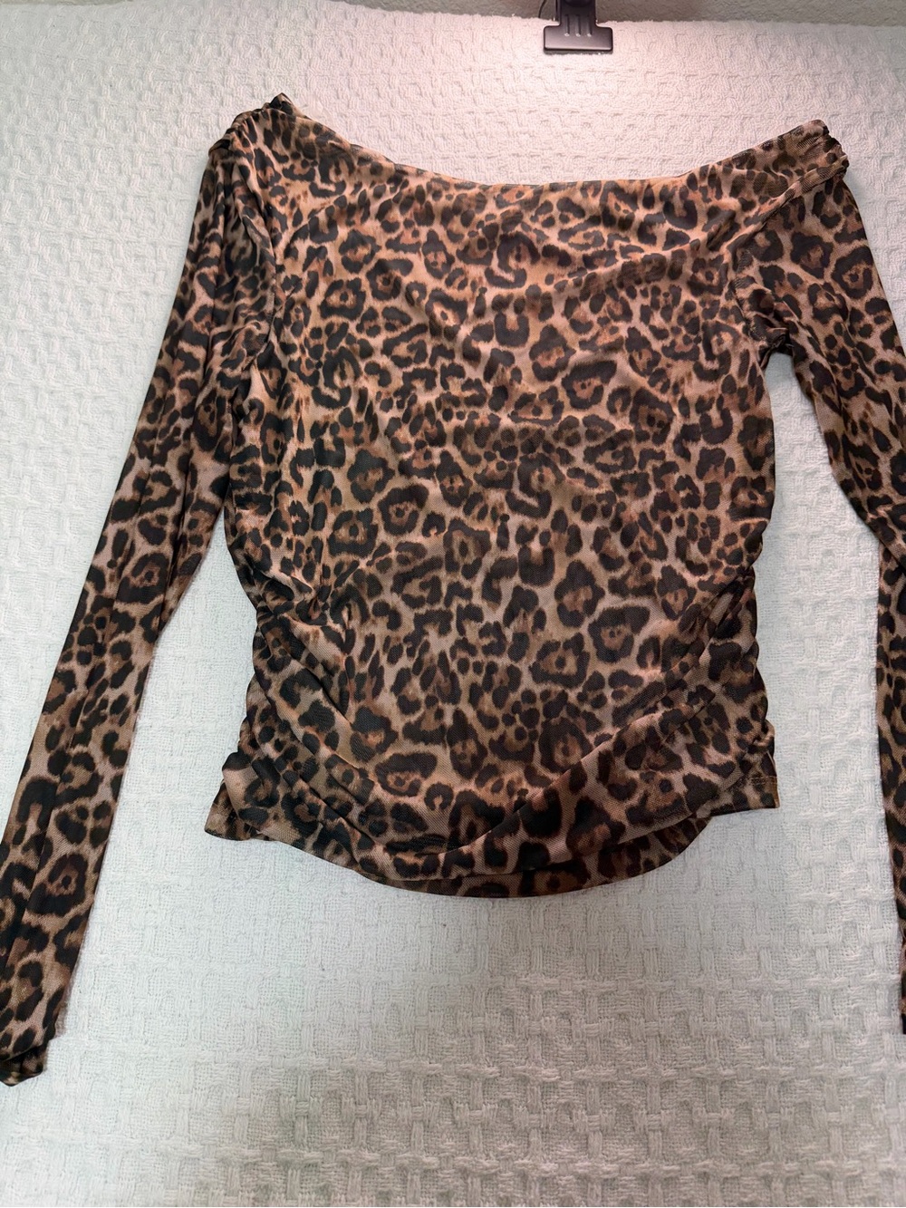 Madden Girl Leopard Print Off-Shoulder Long Sleeve Top - Brown Black
